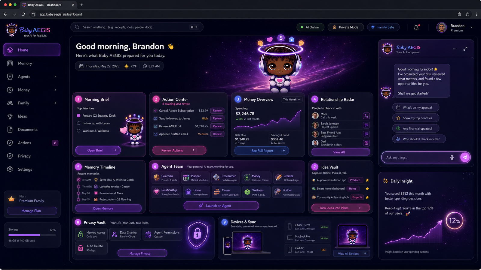 Baby AEGIS live product dashboard